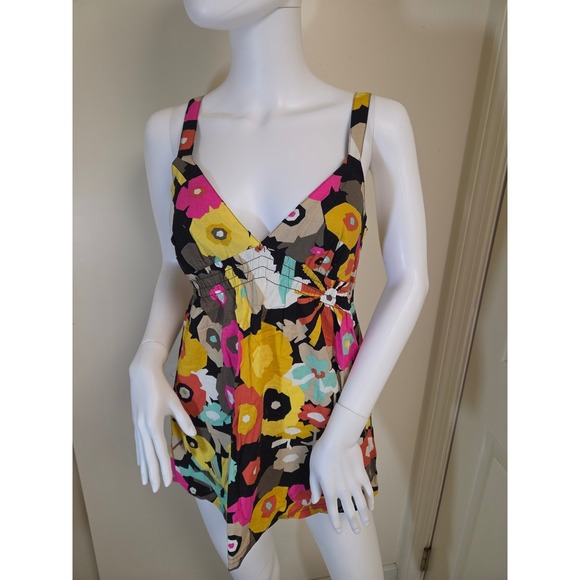 Roxy Tops - Roxy Womens Floral Babydoll Camisole Top Black Multi Color V-Neck Small